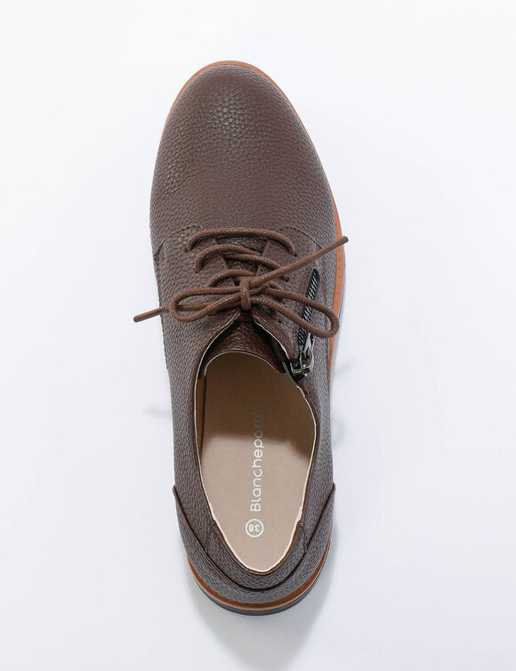 Derbies l&eacute;g&egrave;res &agrave; lacets, semelle compens&eacute;e crant&eacute;e (chocolat)
