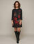 Jurk met ronde hals en 7/8-mouwen in pagode-stijl, van cr&ecirc;pe met bloemenprint (zwart / rood)