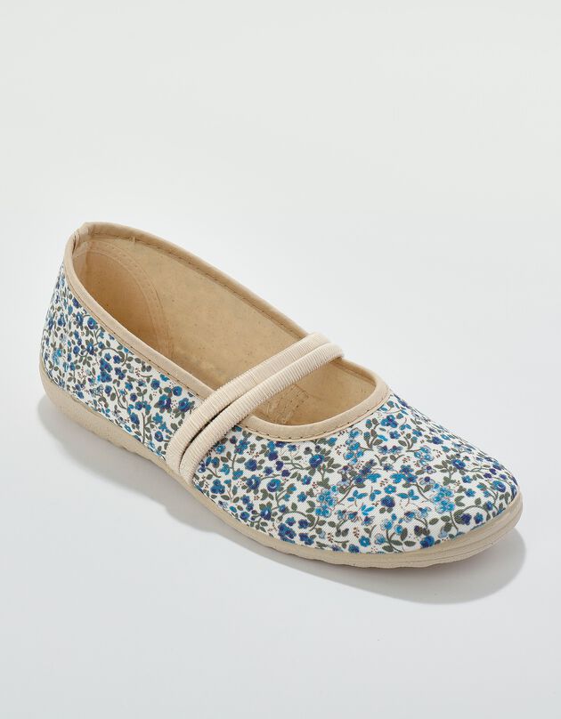 Bedrukte sloffen met riempjes (blauw)