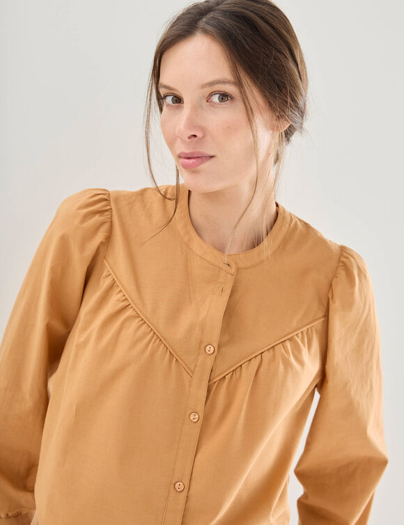 Chemisier uni, voile de coton (noisette)