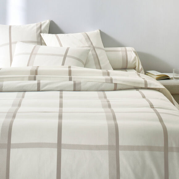 Linge de lit C&eacute;sar en coton imprim&eacute; carreaux (&eacute;cru / beige)
