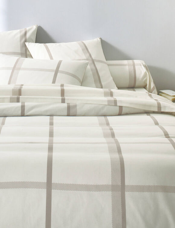 Linge de lit C&eacute;sar en coton imprim&eacute; carreaux (&eacute;cru / beige)
