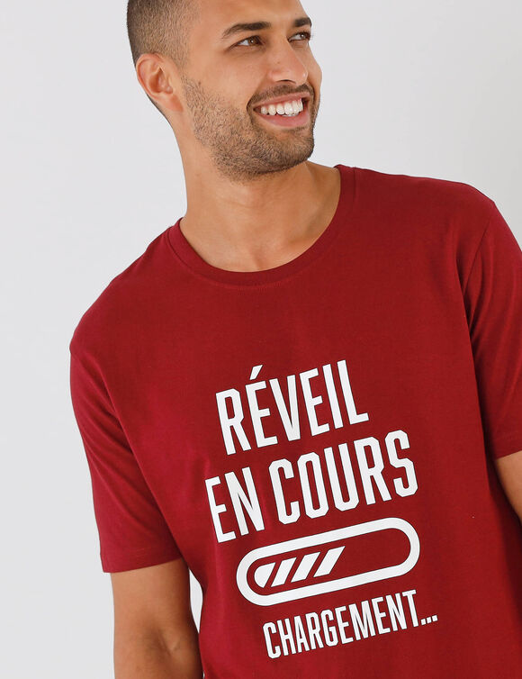 Shortama met ronde hals en letterprint (bordeaux)