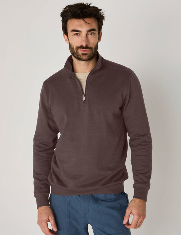 Sweat molleton col camionneur zipp&eacute; (marron)