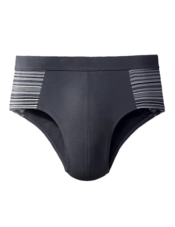 Slip fermé élastiqué taille haute rayures fil teint - lot de 4 (gris / noir)