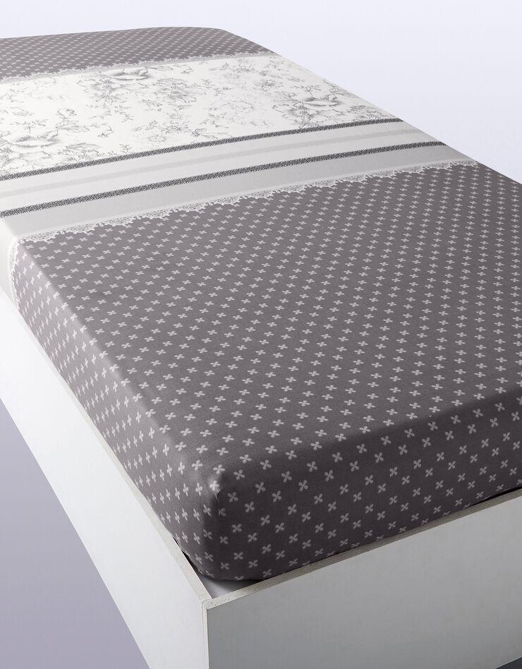 Bedlinnen Gabrielle in flanel met bloemenprint en kant (grijs)