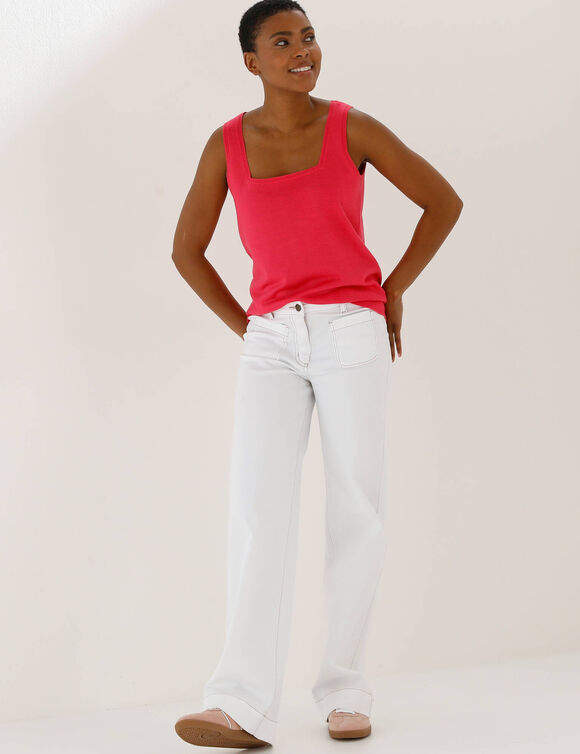 D&eacute;bardeur col carr&eacute; en maille, toucher doux (rose fuchsia)