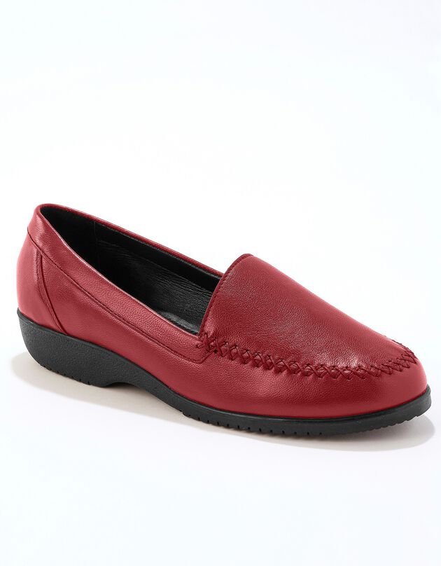 Comfortabel brede mocassins in soepel leer - effen (bordeaux)