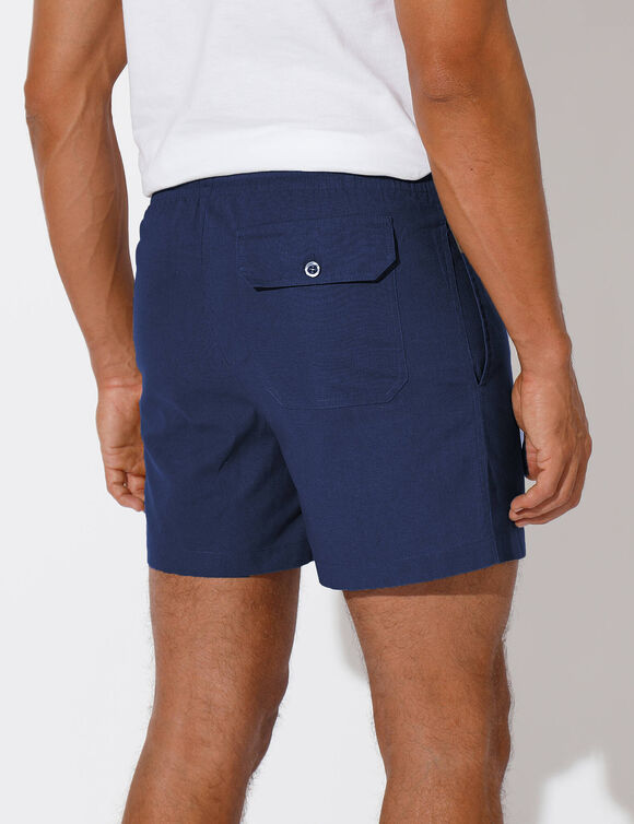 Short in canvas met elastische taille (marine)