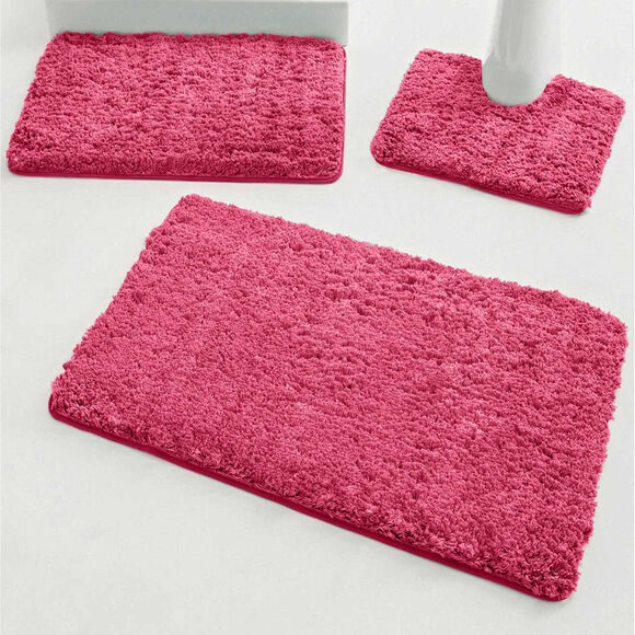 Tapis de bain uni moelleux microfibre (framboise)