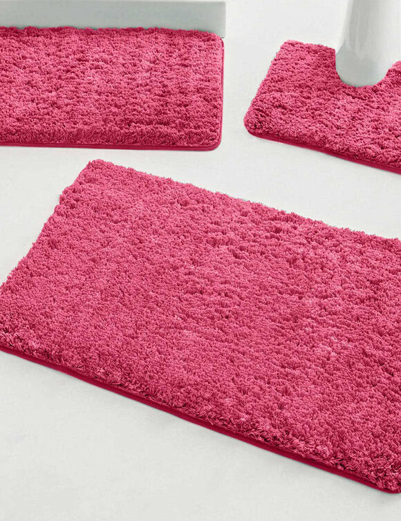 Tapis de bain uni moelleux microfibre (framboise)