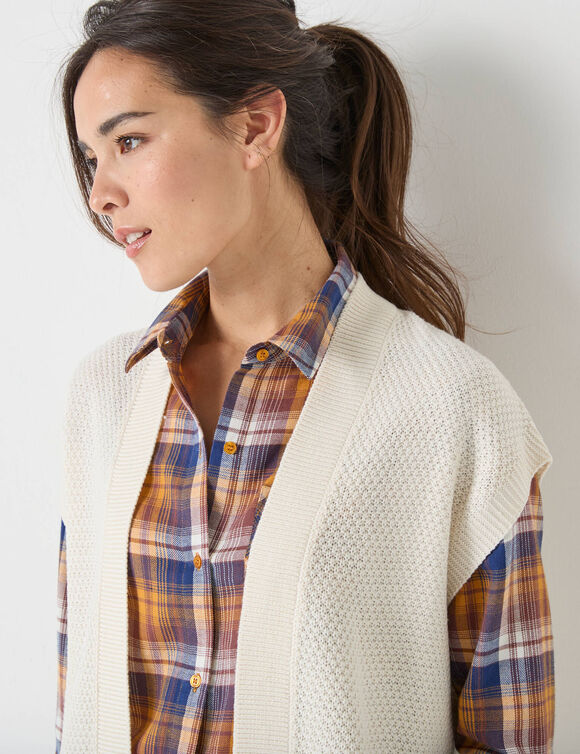 Gilet sans manches, maille fantaisie (écru)