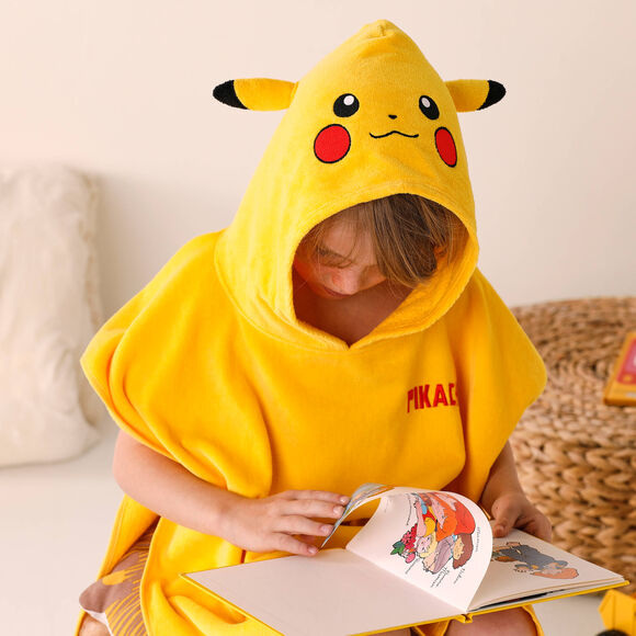 Poncho de bain enfant Pikachu éponge et velours coton - 280g/m2  (jaune)