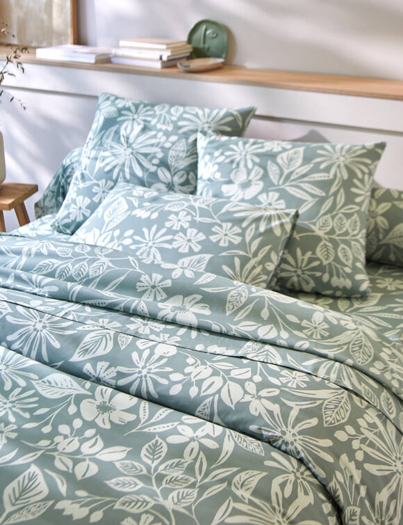 Bedlinnen Céline, in katoen met bloemenprint (eucalyptus)