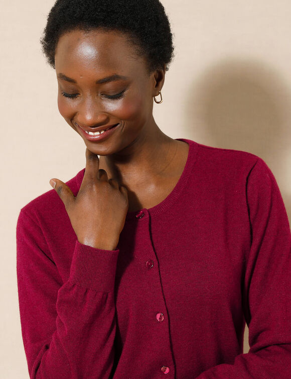 Cardigan boutonné, laine d'agneau (bordeaux)