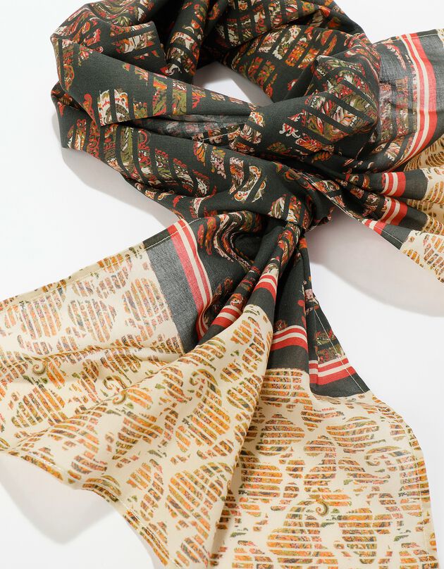 Foulard met grafische print, 198 x 38 cm - katoen (roze)