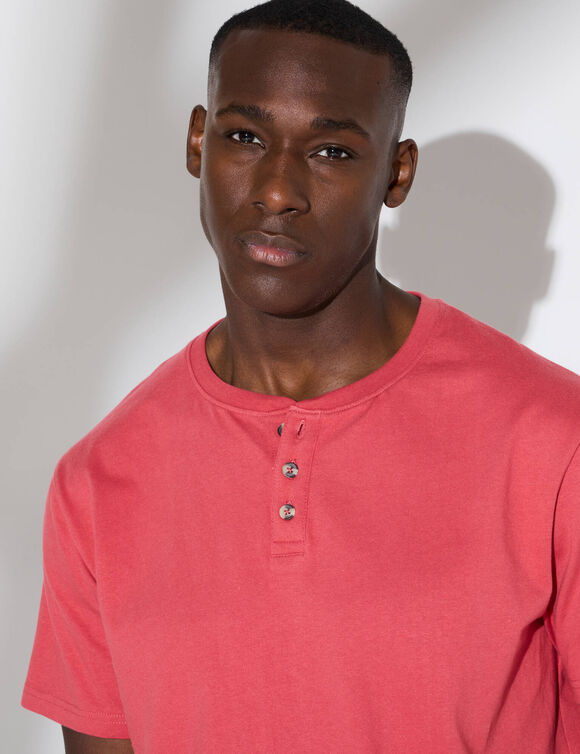 T-shirt Henley confort manches courtes - coton biologique (corail grisé)