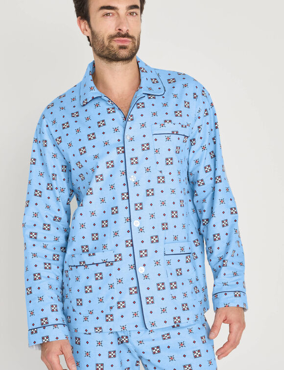 Pyjama boutonn&eacute; imprim&eacute; flanelle (bleu)