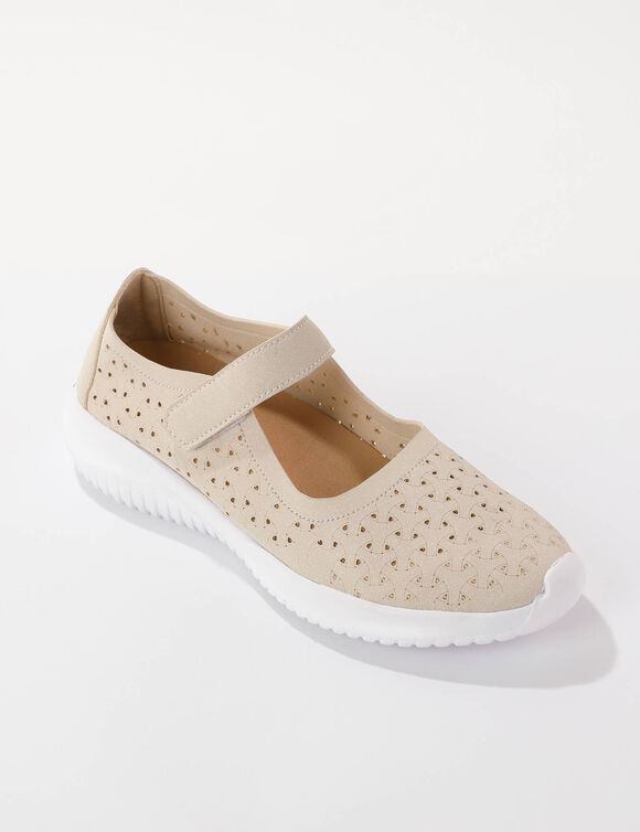 Soepele schoenen met riempjes en ajour (beige)