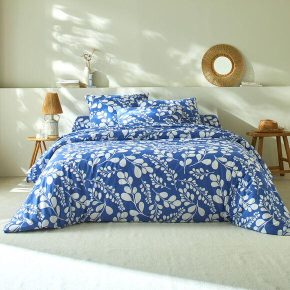 Linge de lit Chloé bicolore imprimé feuillage - en coton (bleu)