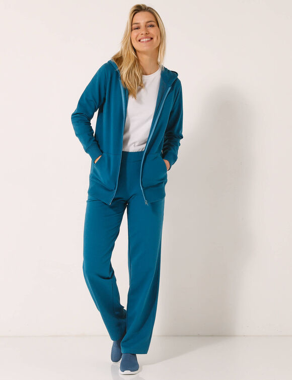 Veste zippée à capuche, molleton gratté (bleu pétrole)