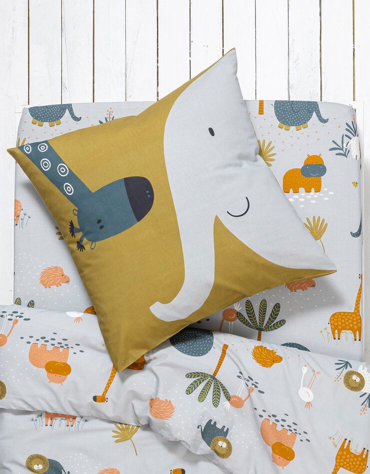 Linge de lit enfant imprimé Zoo - coton  (gris clair)