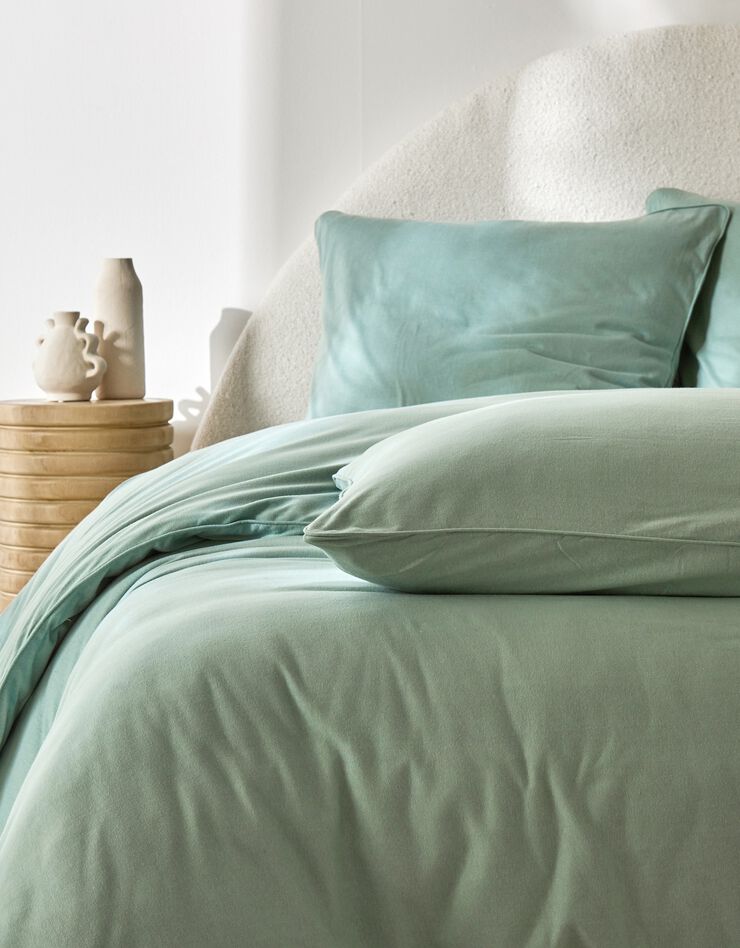 Linge de lit uni en jersey passepoilé coton (vert)