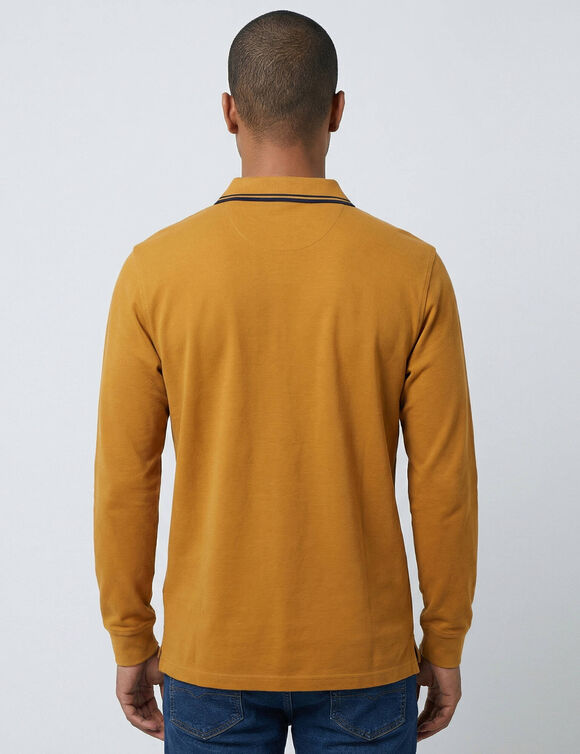 Polo uni maille piqu&eacute;e manches longues (miel)