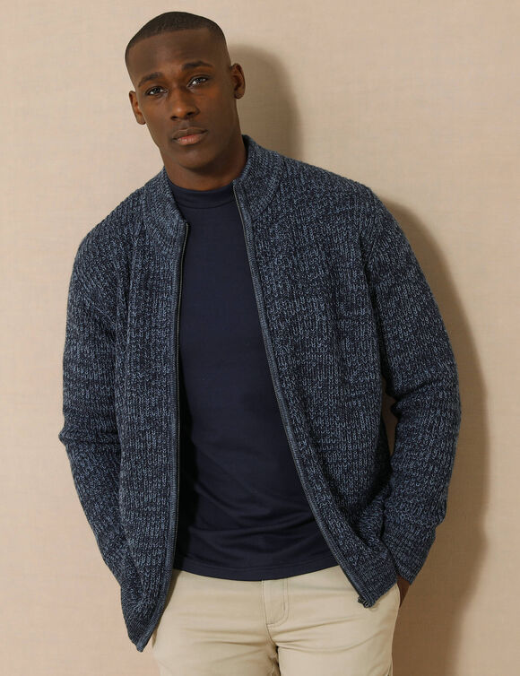 Gilet zipp&eacute; c&ocirc;te anglaise 30% laine (bleu moulin&eacute;)