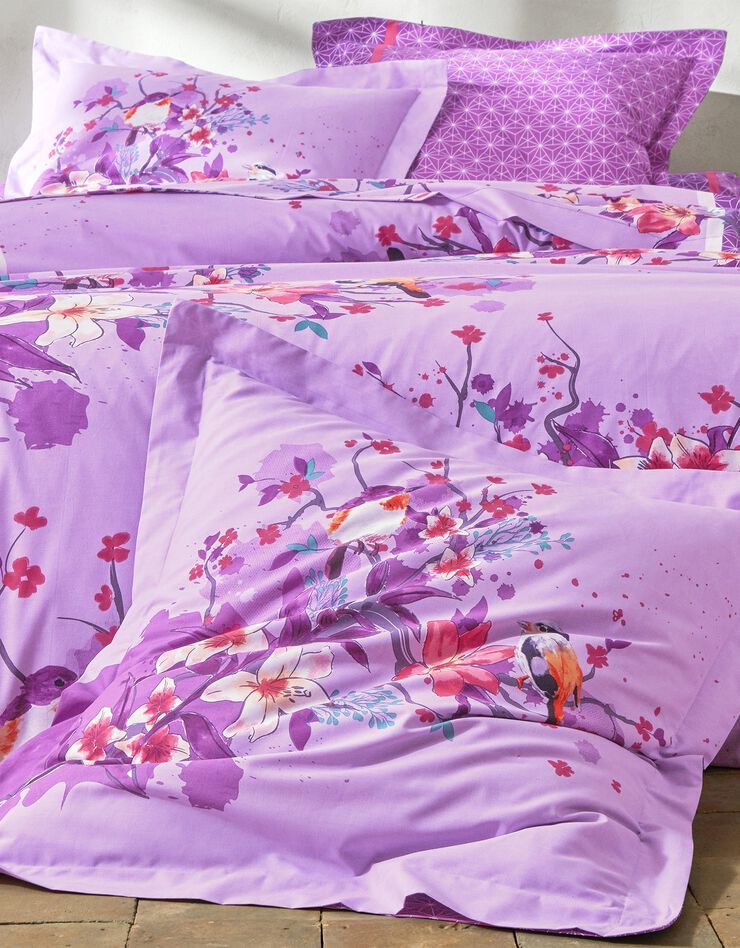 Linge de lit Birdy en coton imprimé oiseaux (parme)