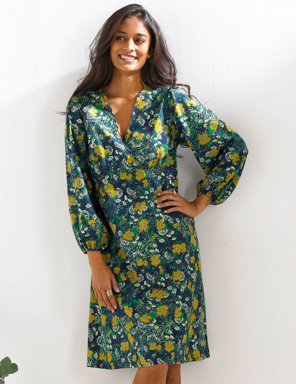 Robe imprim&eacute;e, d&eacute;collet&eacute; cache-c&oelig;ur  (bleu gris&eacute;)