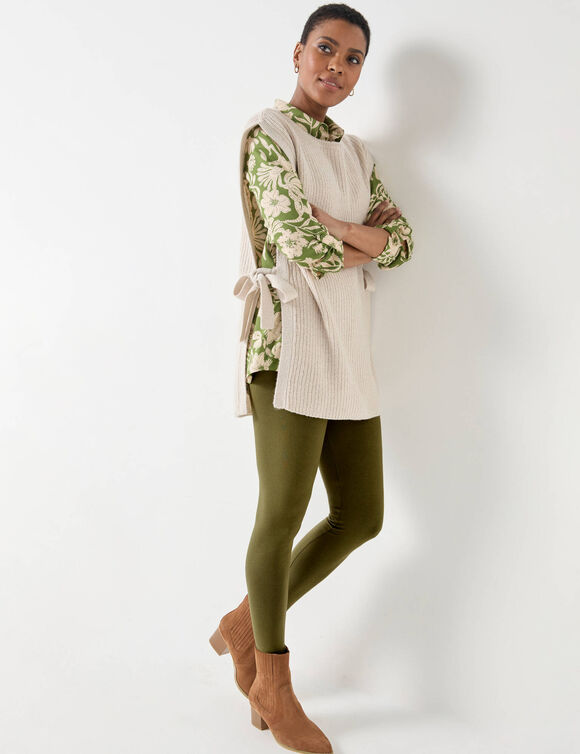 Pull tunique sans manches, maille anglaise toucher doux (beige chiné)