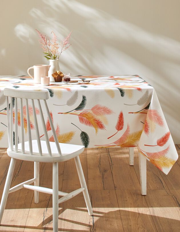 Tafellaken in toile cirée met pampasbloemenprint (wit / roze)