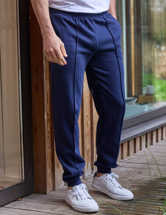 Pantalon loisirs molleton, bas resserrés (marine)