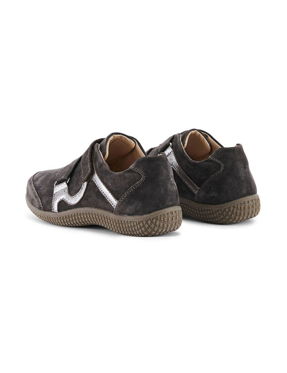 Derbies met klittenband, van leer, brede breedte van de pasvorm (chocolade)