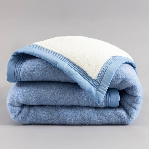 Couverture bicolore pure laine 600 g/m&sup2; (bleu jean)