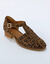 Sandales en cuir motif l&eacute;opard petit talon (marron / noir)
