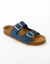 Muiltjes in jeans, platte hak en dubbel riempje (jeansblauw)