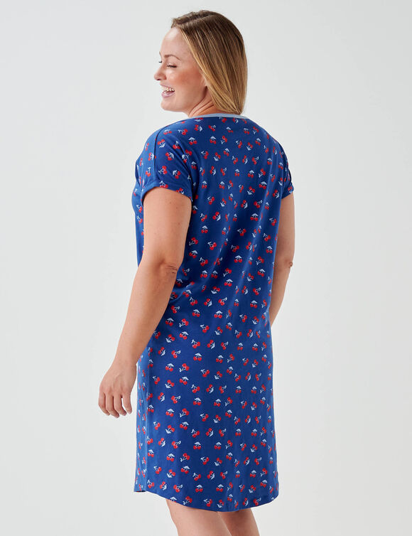 Chemise de nuit courte imprim&eacute; "cerises" manches courtes (marine)
