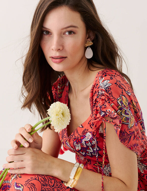 Robe longue imprim&eacute;e (corail / rouge)