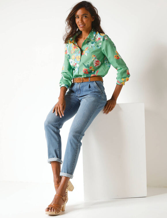 Chemise imprimé fleuri maxi, coton (vert / multicolore)