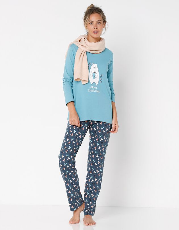 Pyjama met beertjesprint en met tasje (blauw)