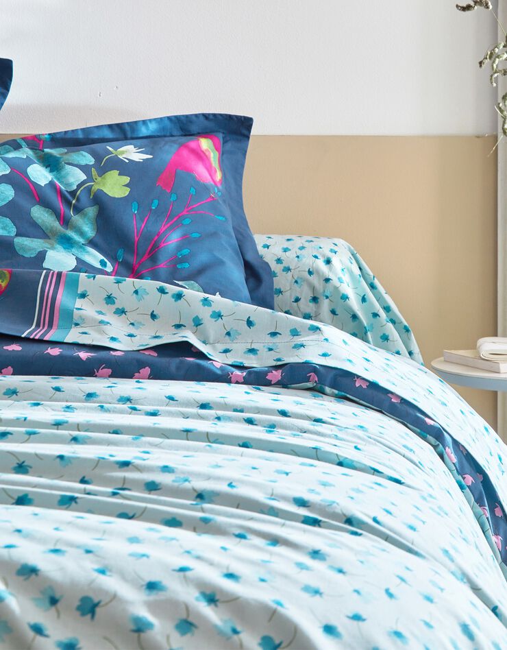 Linge de lit Betty en coton à motifs fleurs et oiseaux, bleu, hi-res image number 5