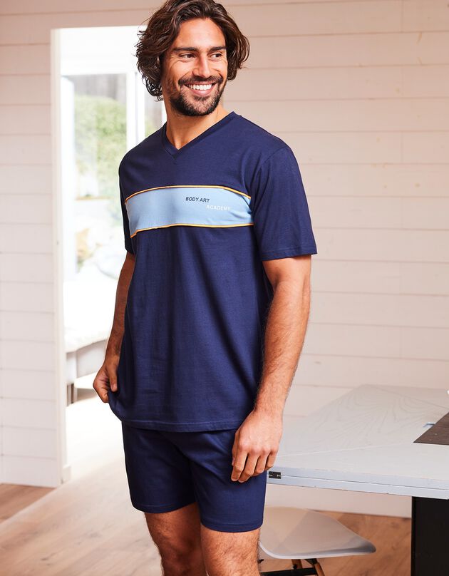 Pyjama short bande poitrine - lot de 2 (marine + bordeaux)