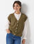 Mouwloos vest met knopen, patenttricot (bronskleur)