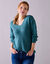 Trui met V-hals, patenttricot met zachte touch (saliegroen)