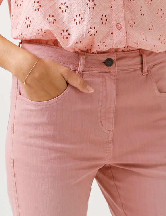 Pantalon slim, taille haute, moyenne stature (bois de rose)