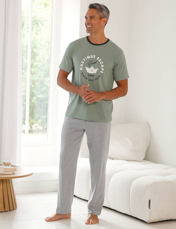 Pantalon pyjama coton uni (gris chin&eacute;)
