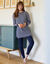 Pyjama in gestreept molton met legging (marine / ecru)