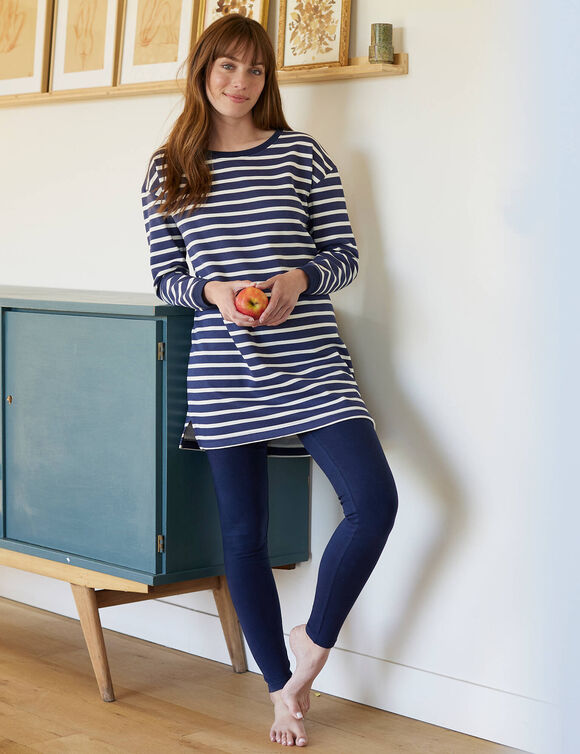 Pyjama molleton rayé avec legging  (marine / écru)